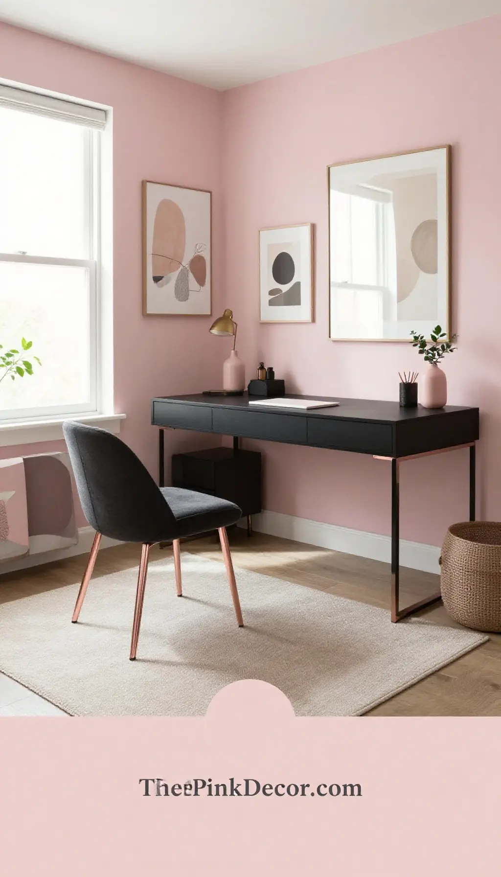 Complete Home Office with pink decor elements