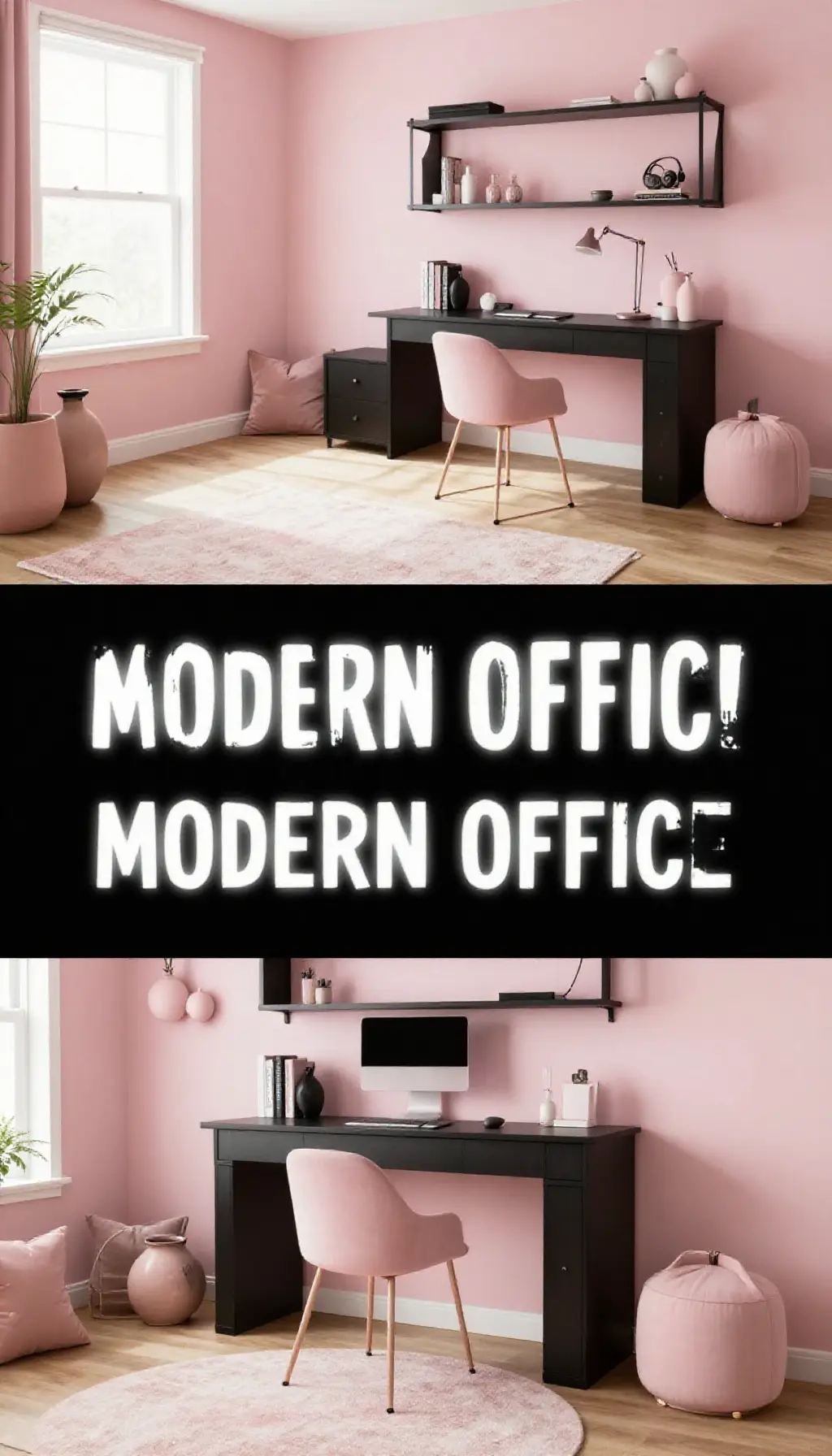 Blush Pink and Matte Black Modern Home Office - Home Office - The Pink Decor