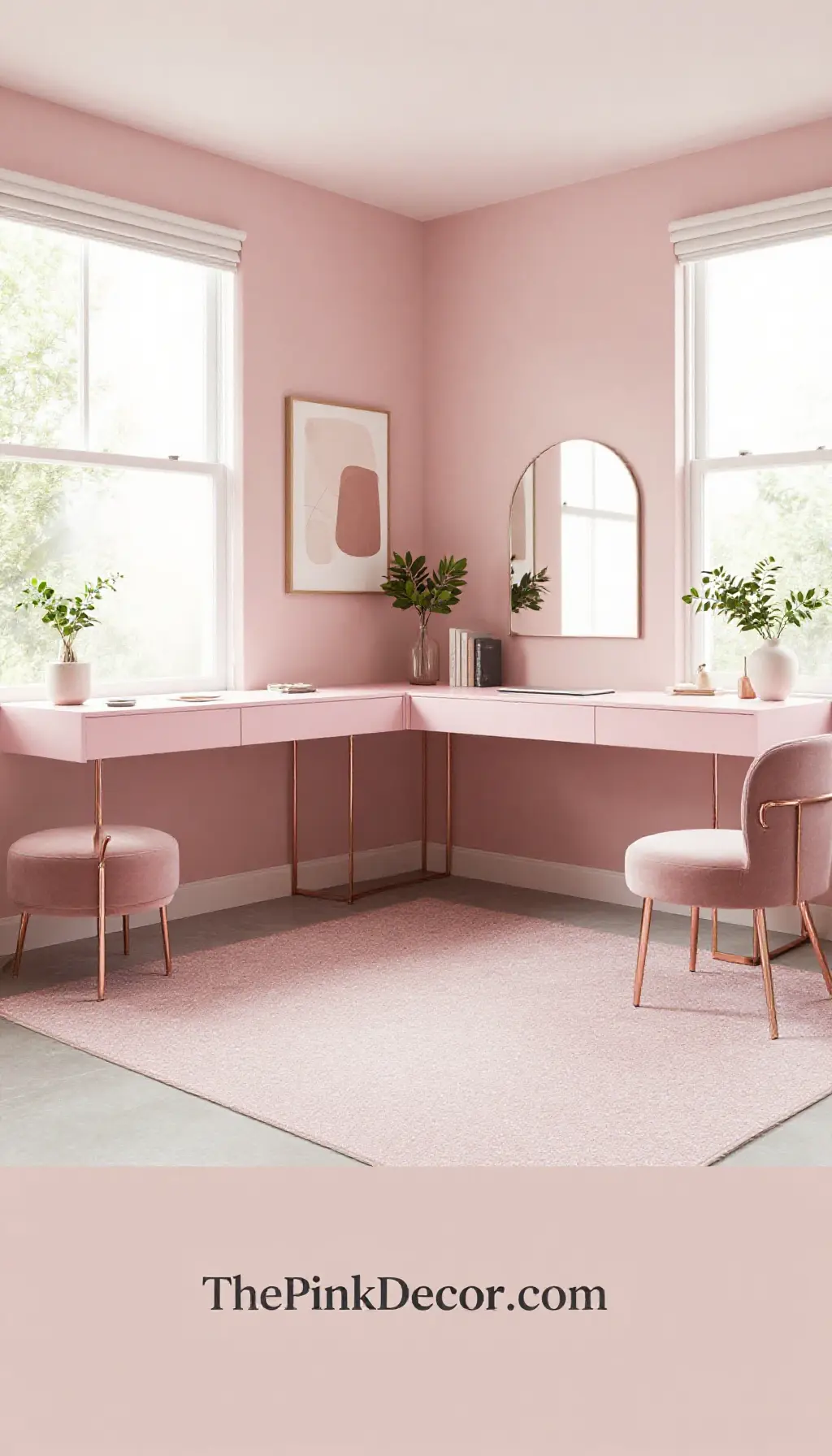 Complete Home Office with pink decor elements
