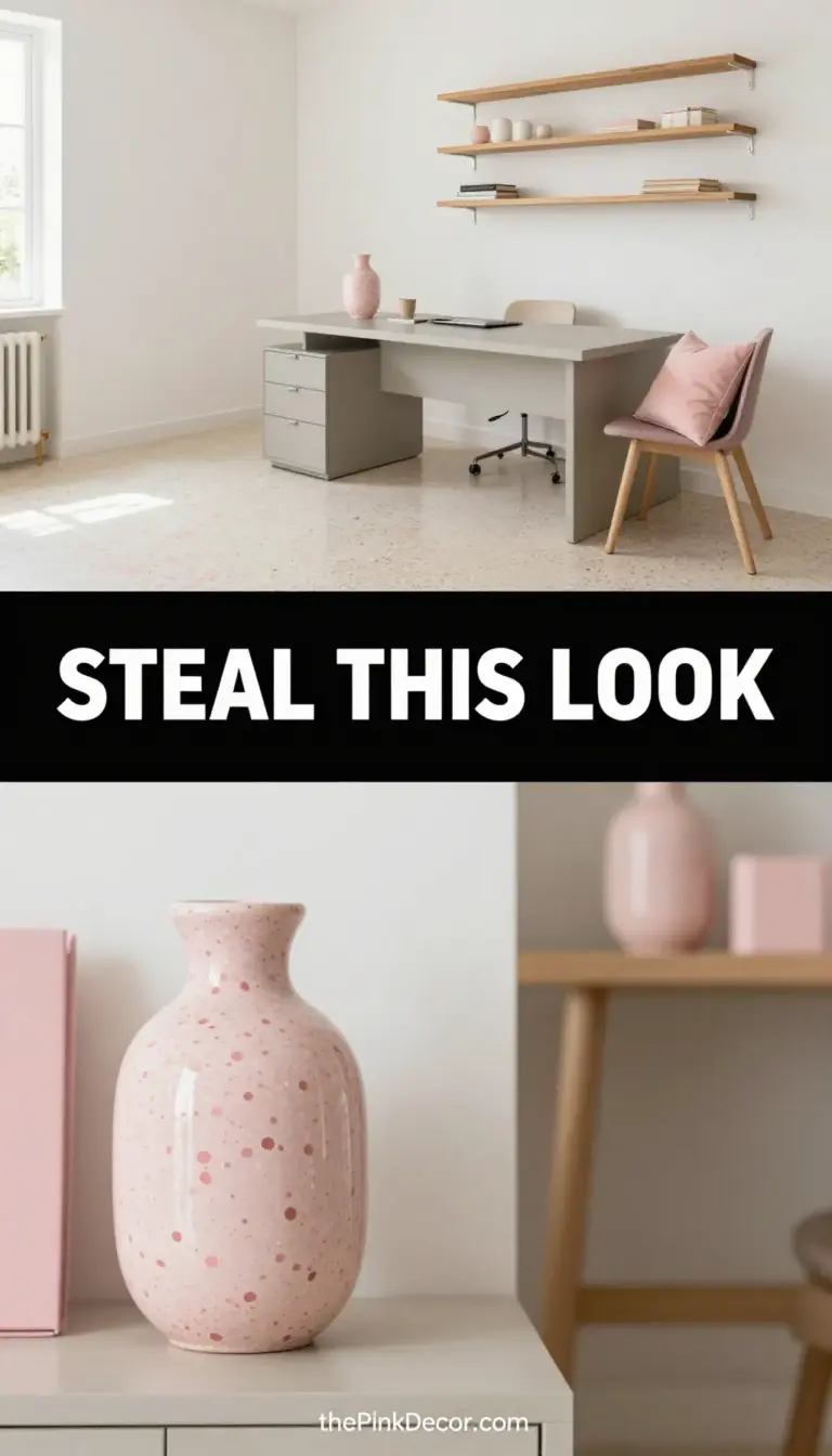 Blush Pink and Terrazzo Modern Home Office Design - Home Office - The Pink Decor