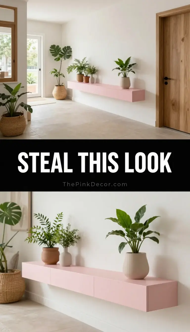 Blush Pink Floating Shelf Entryway Display with Greenery - Entryway - The Pink Decor