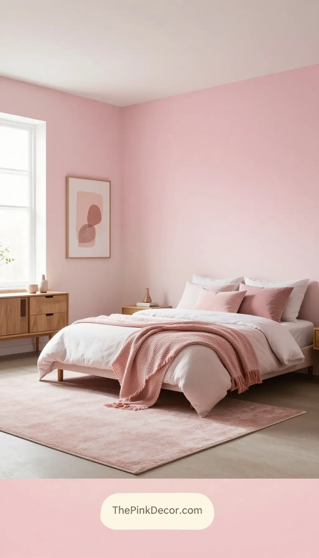 modern blush pink ombre wall gradient bedroom decor ideas with minimalist furniture - Complete View Complete Bedroom with pink decor elements