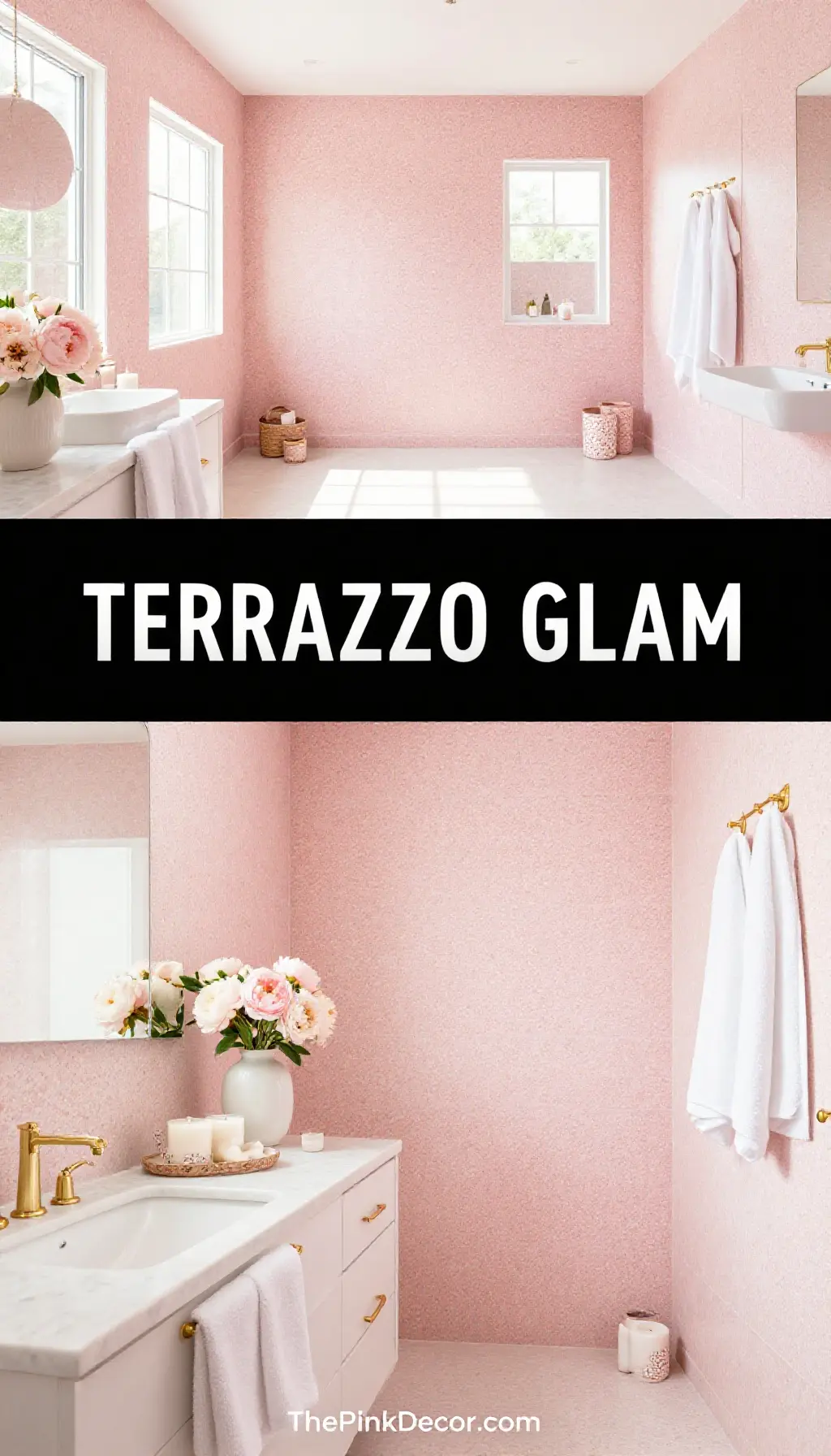 Blush Pink Terrazzo Accent Wall Bathroom - Bathroom - The Pink Decor