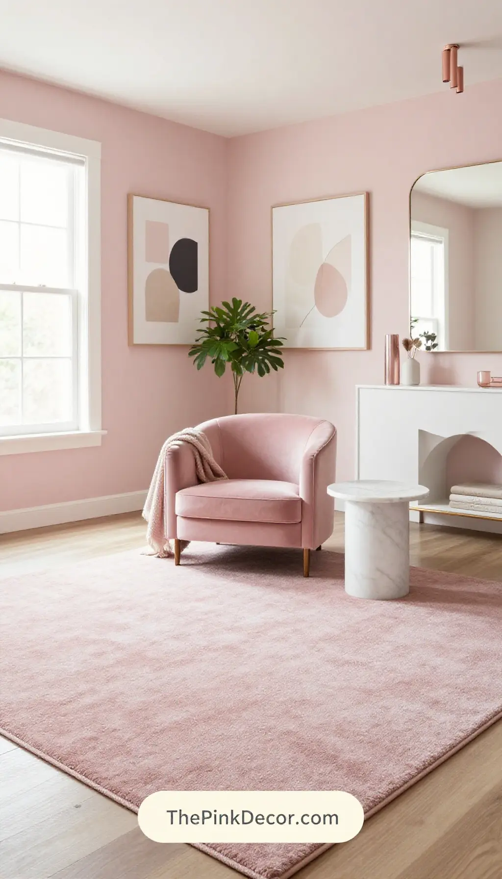 Complete Living Room with pink decor elements