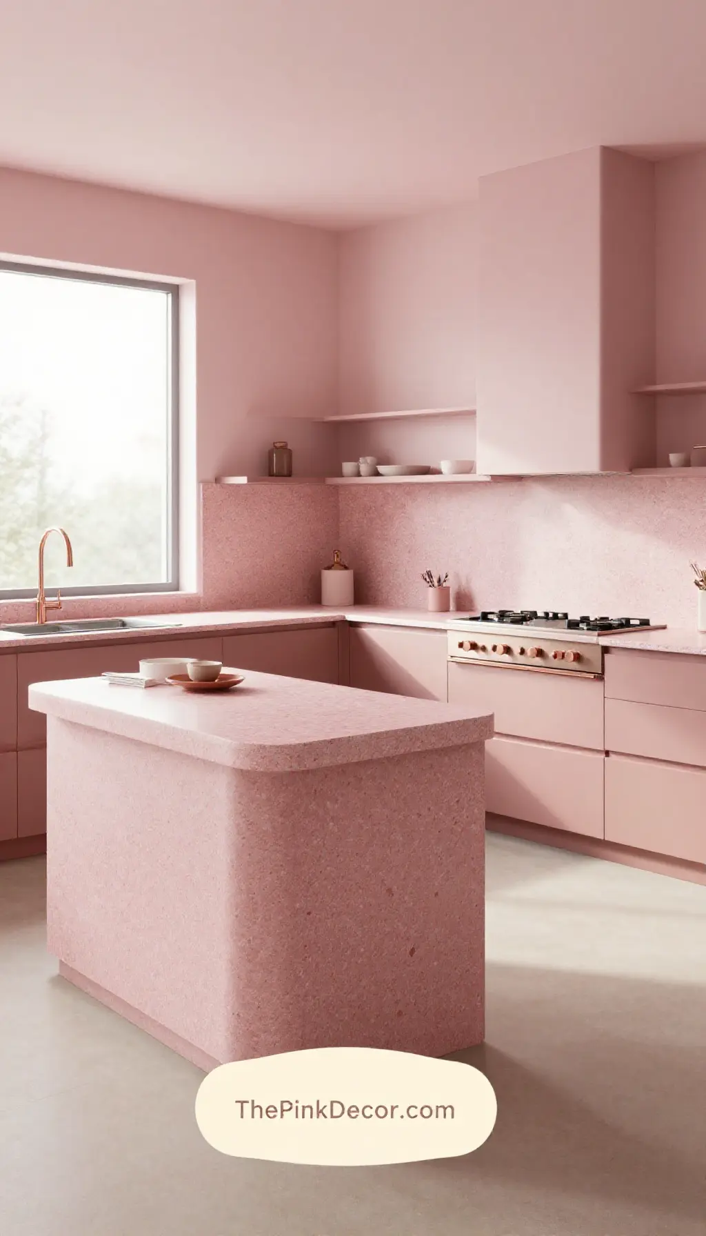 Complete Kitchen with pink decor elements