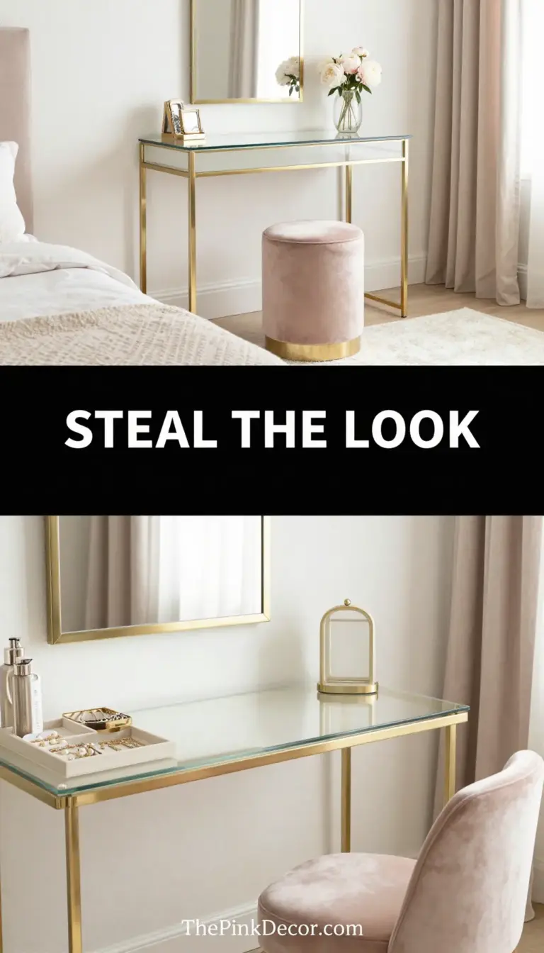 Blush Velvet and Champagne Gold Vanity Suite - Dressing Room - The Pink Decor
