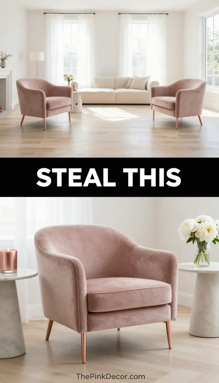 Blush Velvet Armchairs with Rose Gold Accents - Dining Room - The Pink Decor