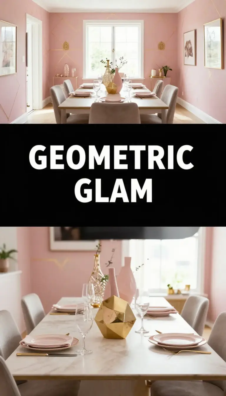 Dusty Pink and Gold Geometric Dining Room Centerpiece - Dining Room - The Pink Decor