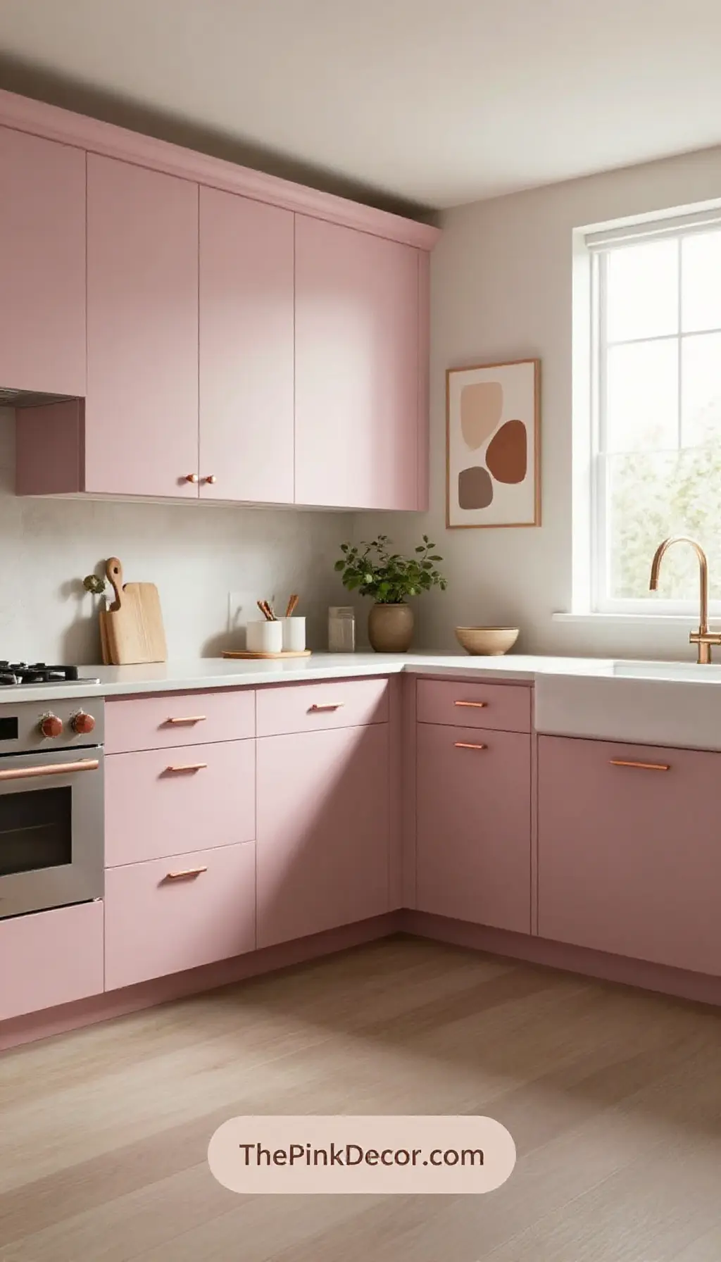 Complete Kitchen with pink decor elements