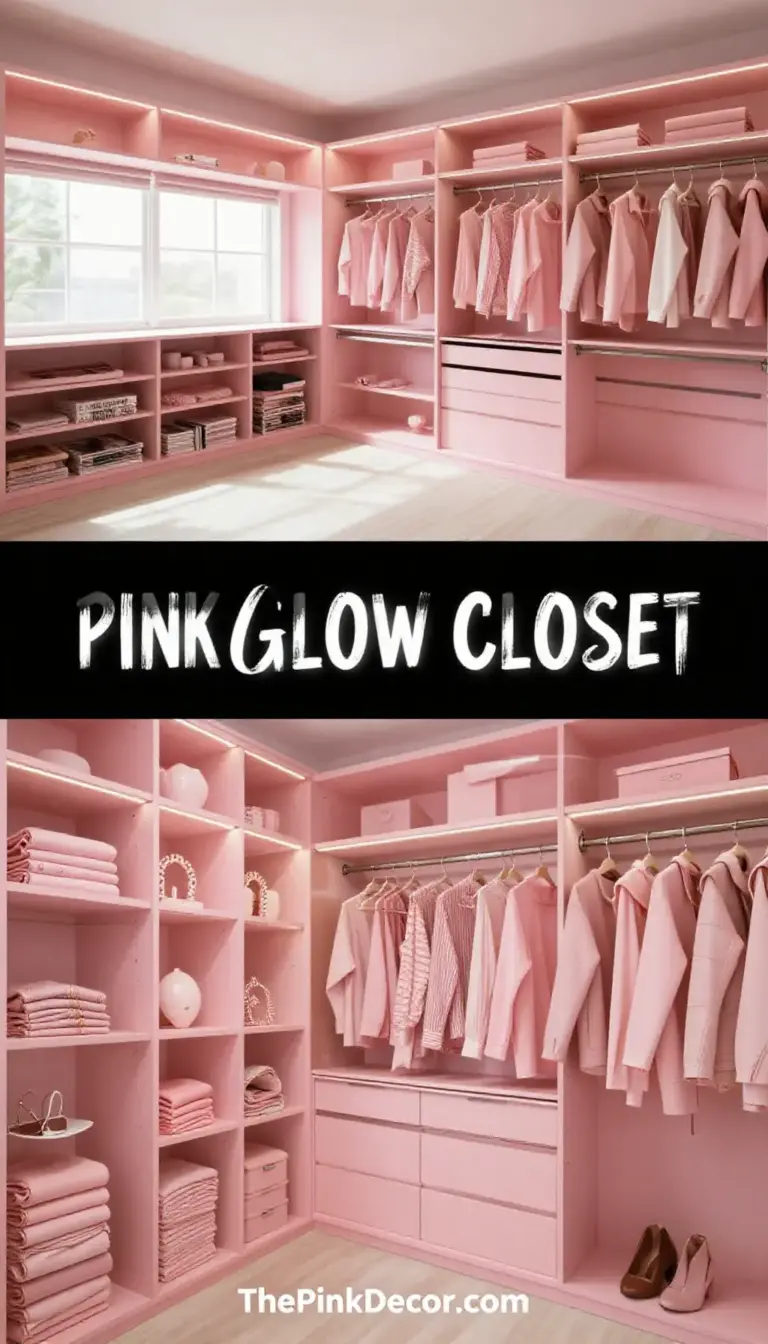 Dusty Pink Monochrome Closet with Hidden LED Lighting - Closet - The Pink Decor