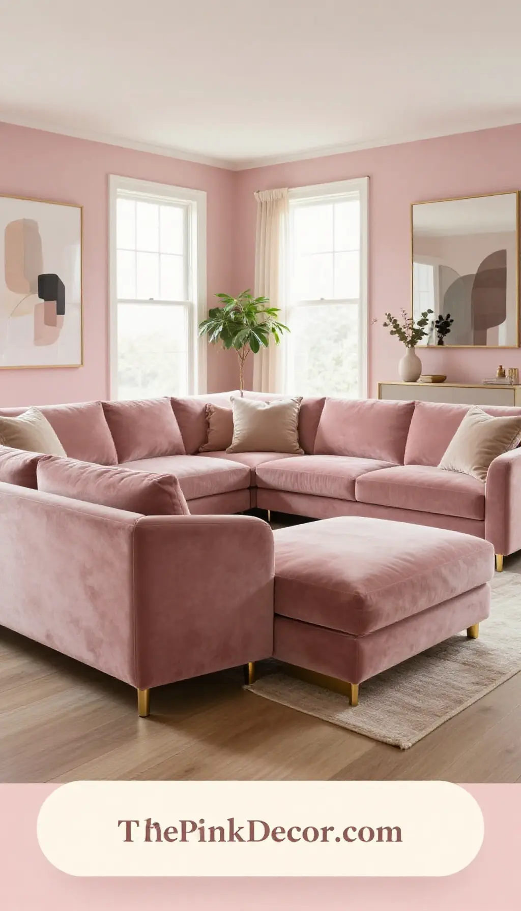 Complete Living Room with pink decor elements
