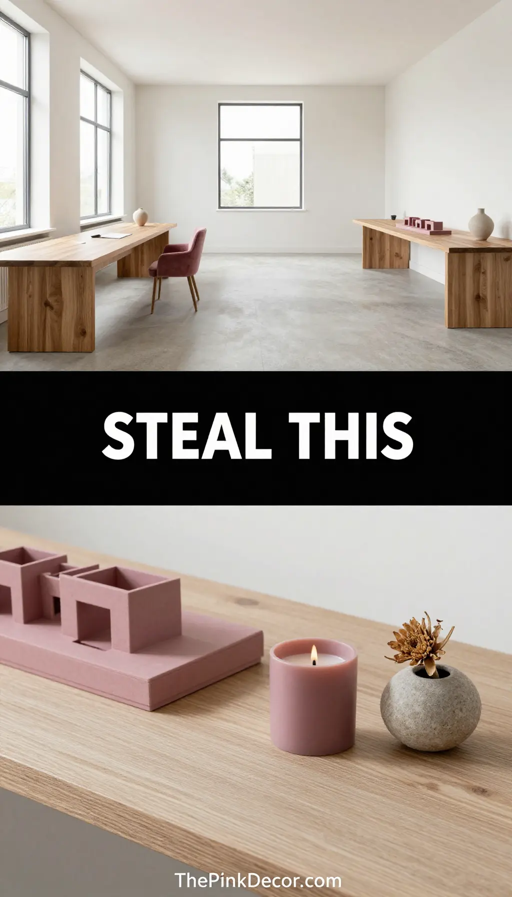 Dusty Rose Monochrome Architectural Workspace - Home Office - The Pink Decor
