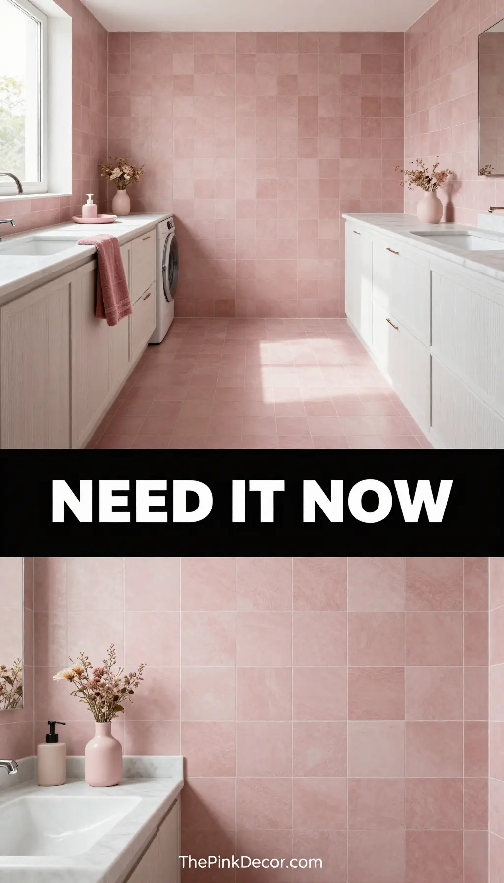 Dusty Rose Monochrome Italian Tile Laundry Room - Laundry Room - The Pink Decor