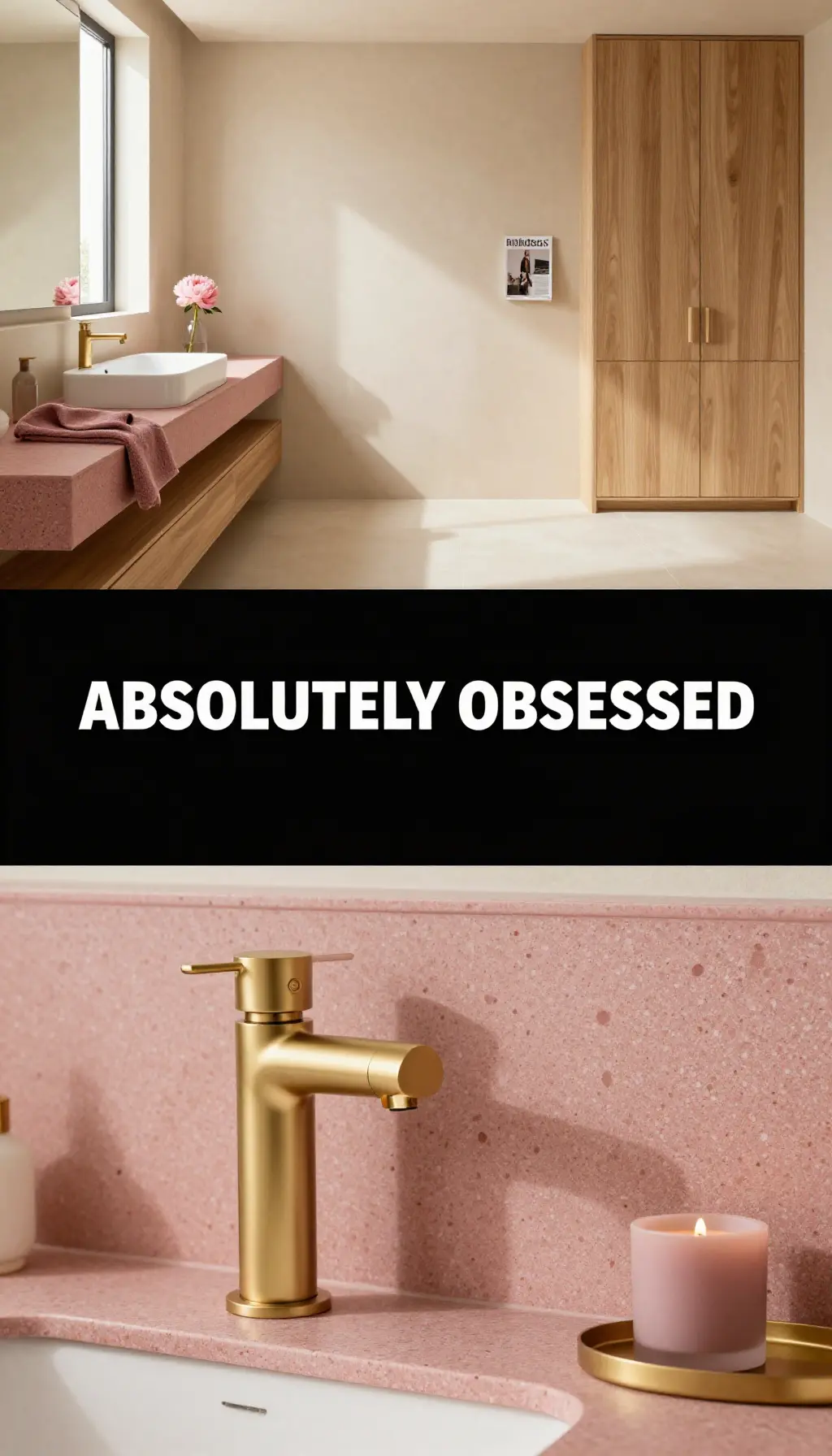 Dusty Rose Terrazzo and Matte Gold Vanity - Bathroom - The Pink Decor