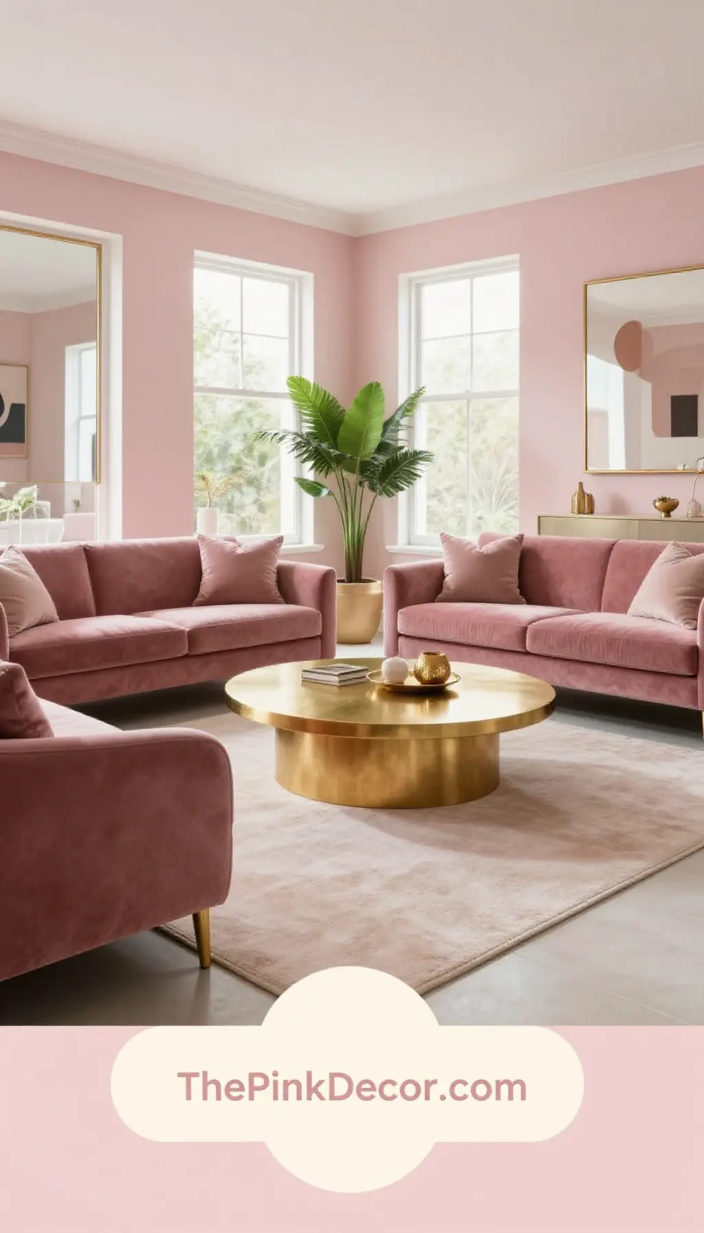 Complete Living Room with pink decor elements