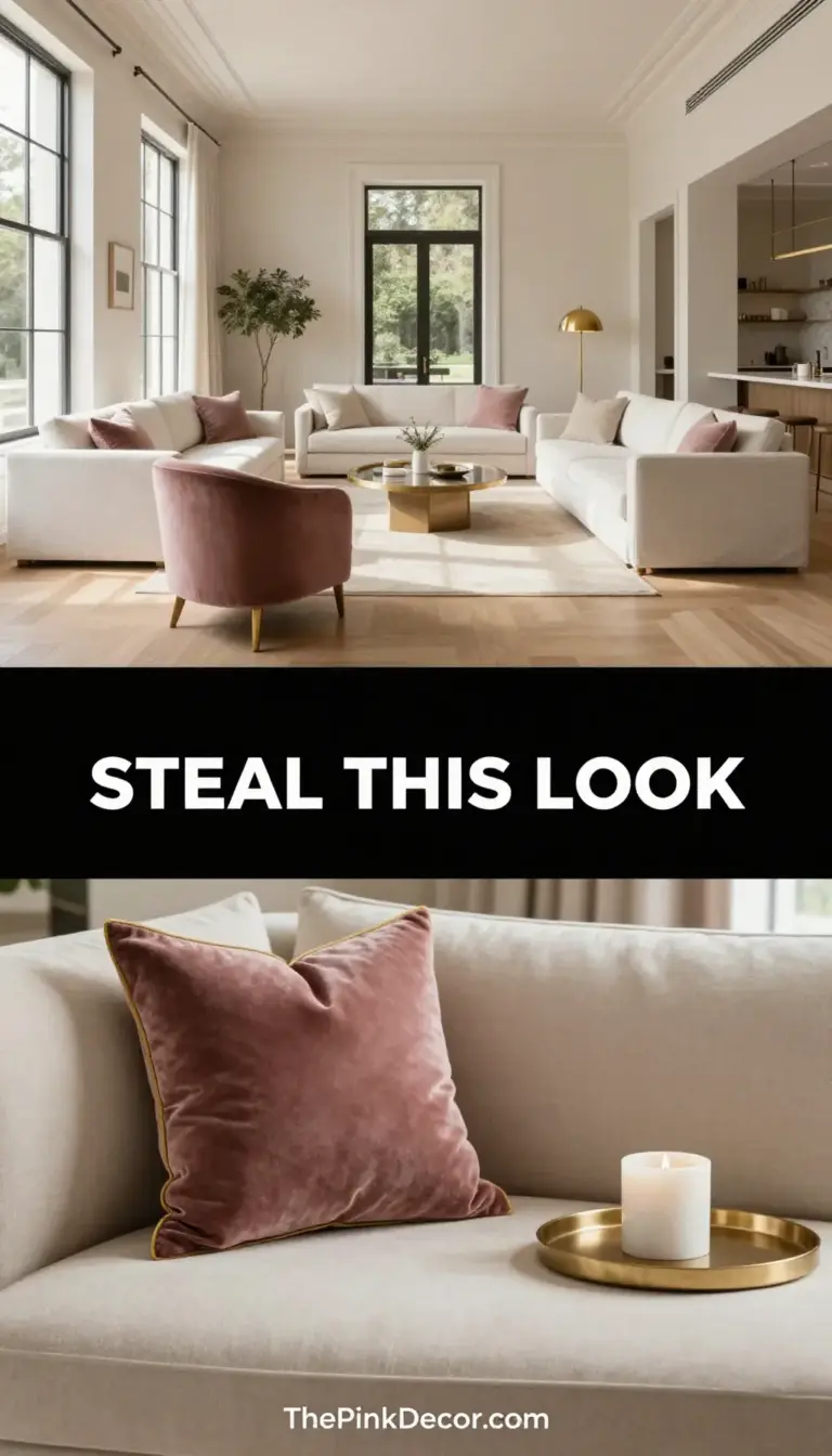 Dusty Rose Velvet and Brushed Gold Maximalist Lounge - Living Room - The Pink Decor