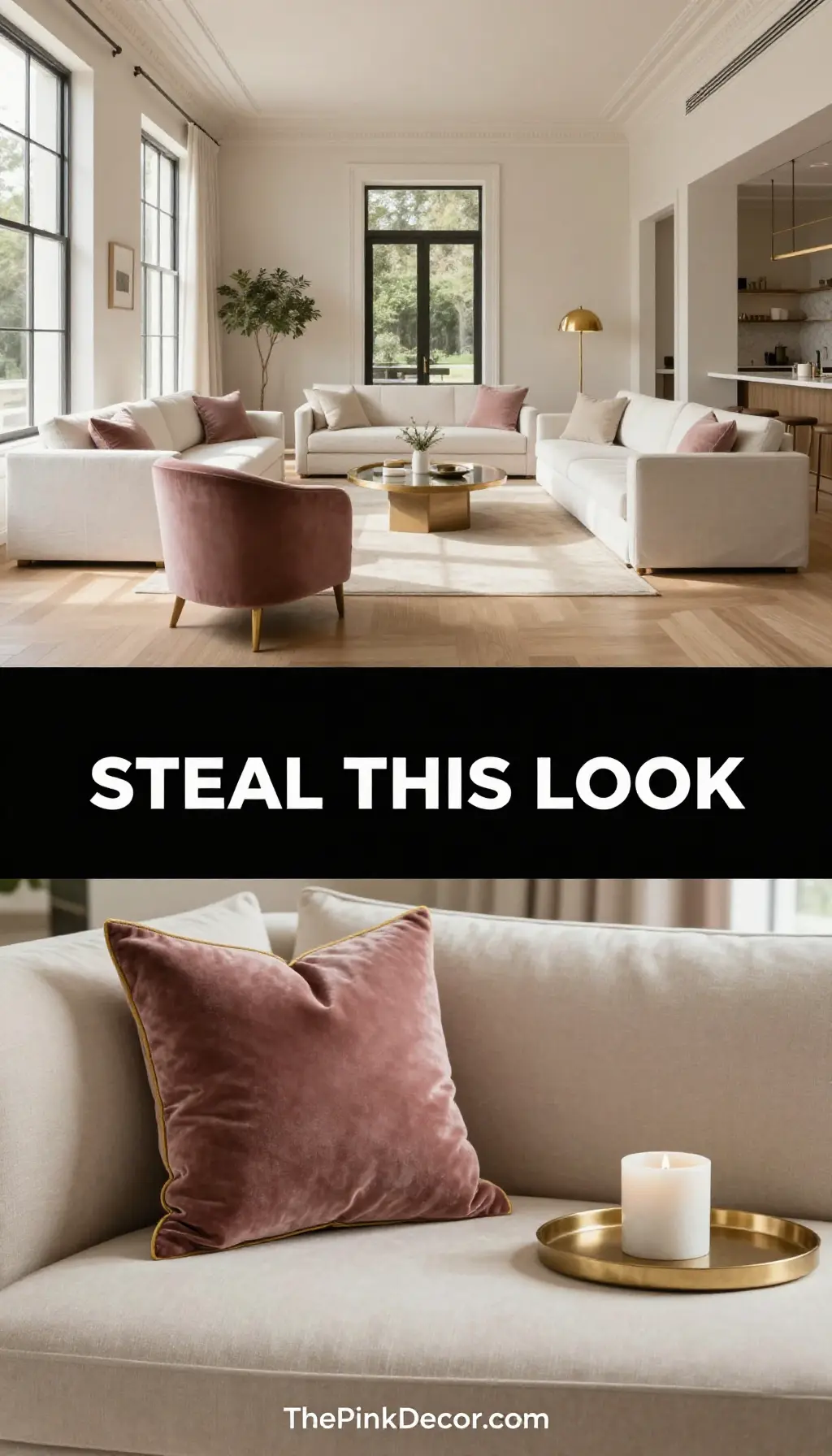 Dusty Rose Velvet and Brushed Gold Maximalist Lounge - Living Room - The Pink Decor