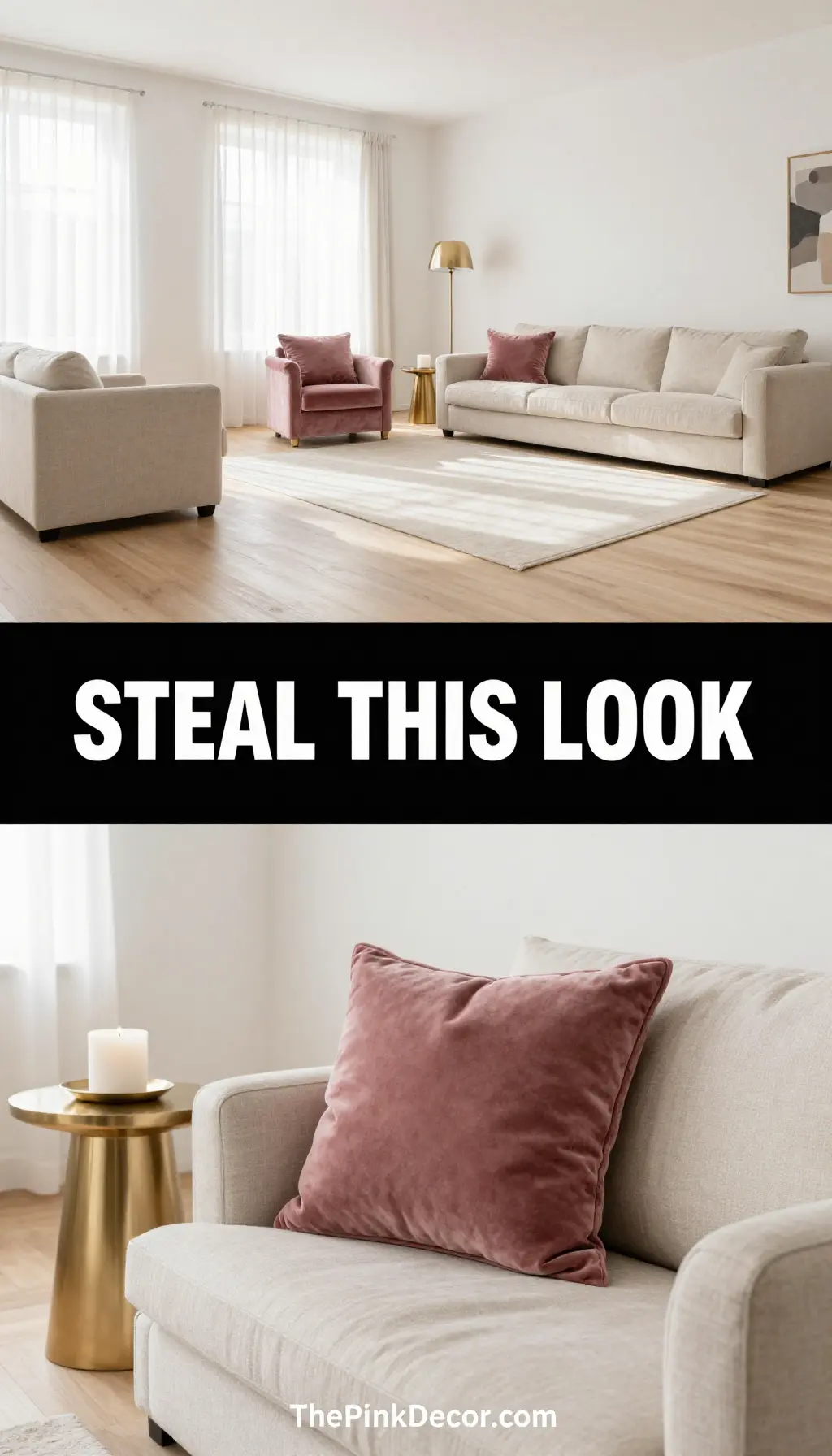 Dusty Rose Velvet and Fluted Gold Accents - Bedroom - The Pink Decor