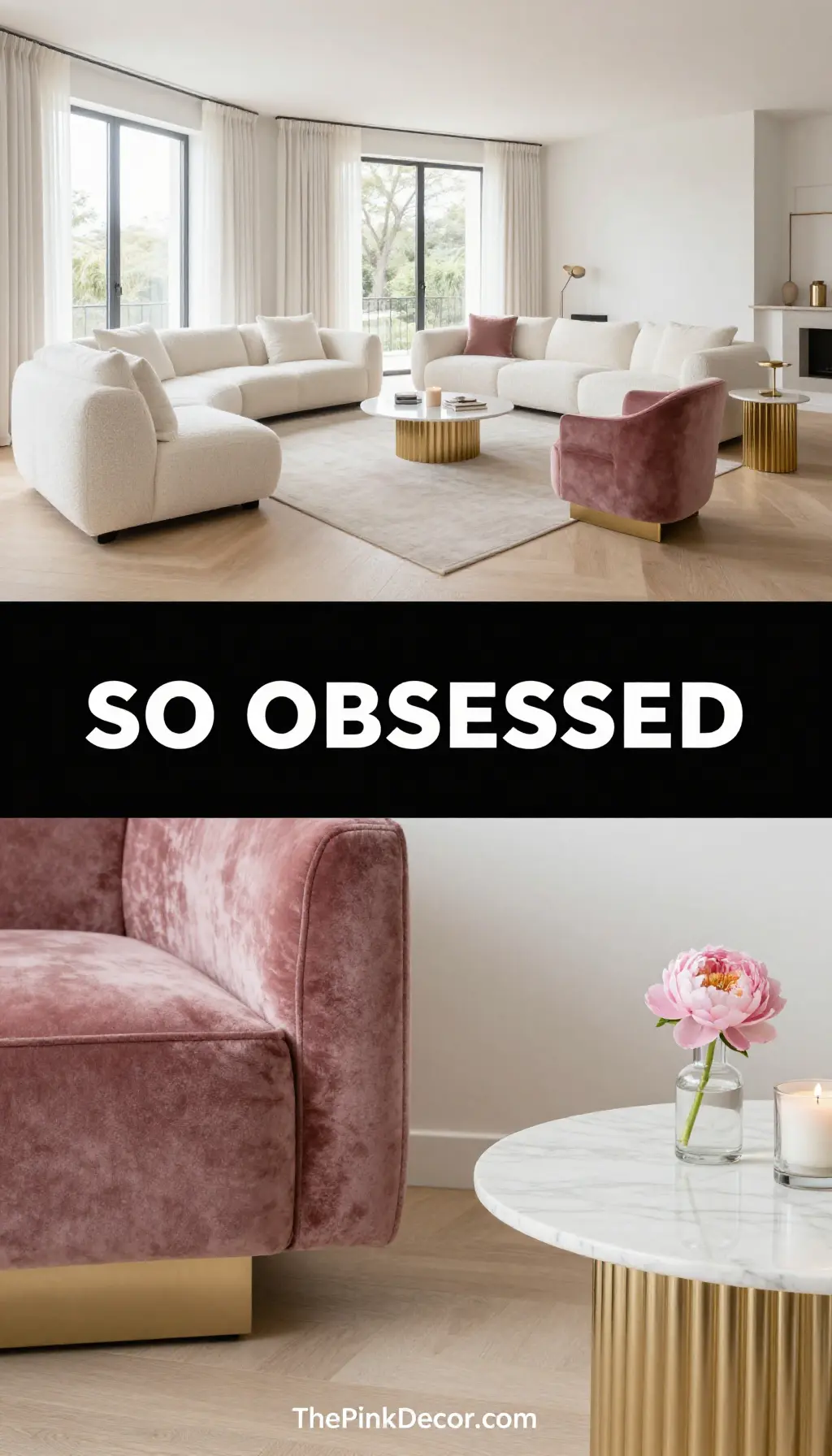 Dusty Rose Velvet and Fluted Gold Accents - Bedroom - The Pink Decor