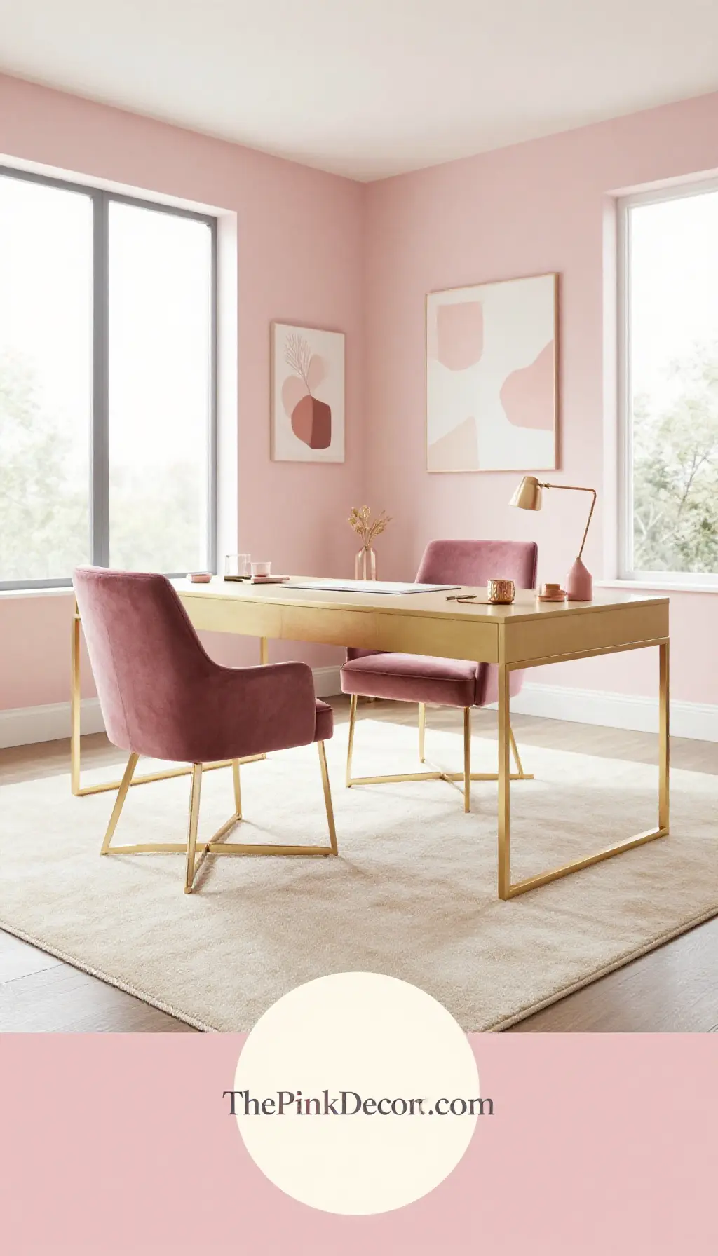 Complete Home Office with pink decor elements