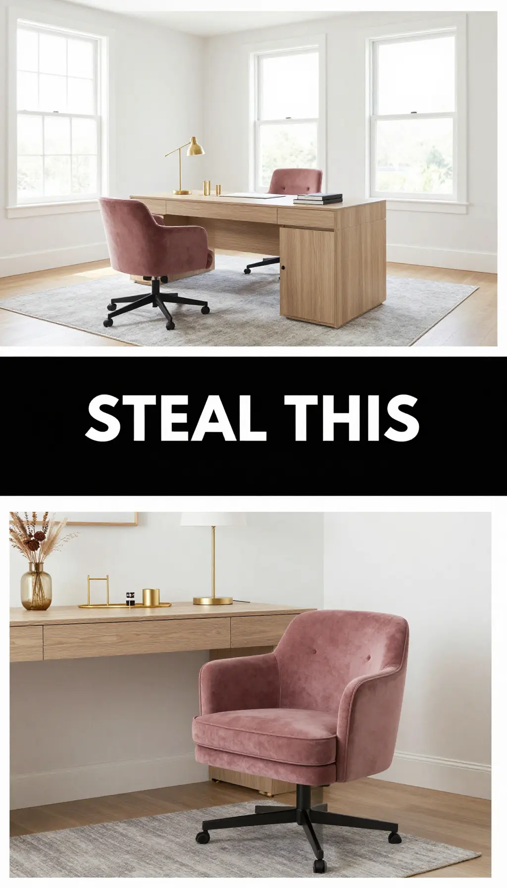 Dusty Rose Velvet and Gold Executive Suite - Home Office - The Pink Decor