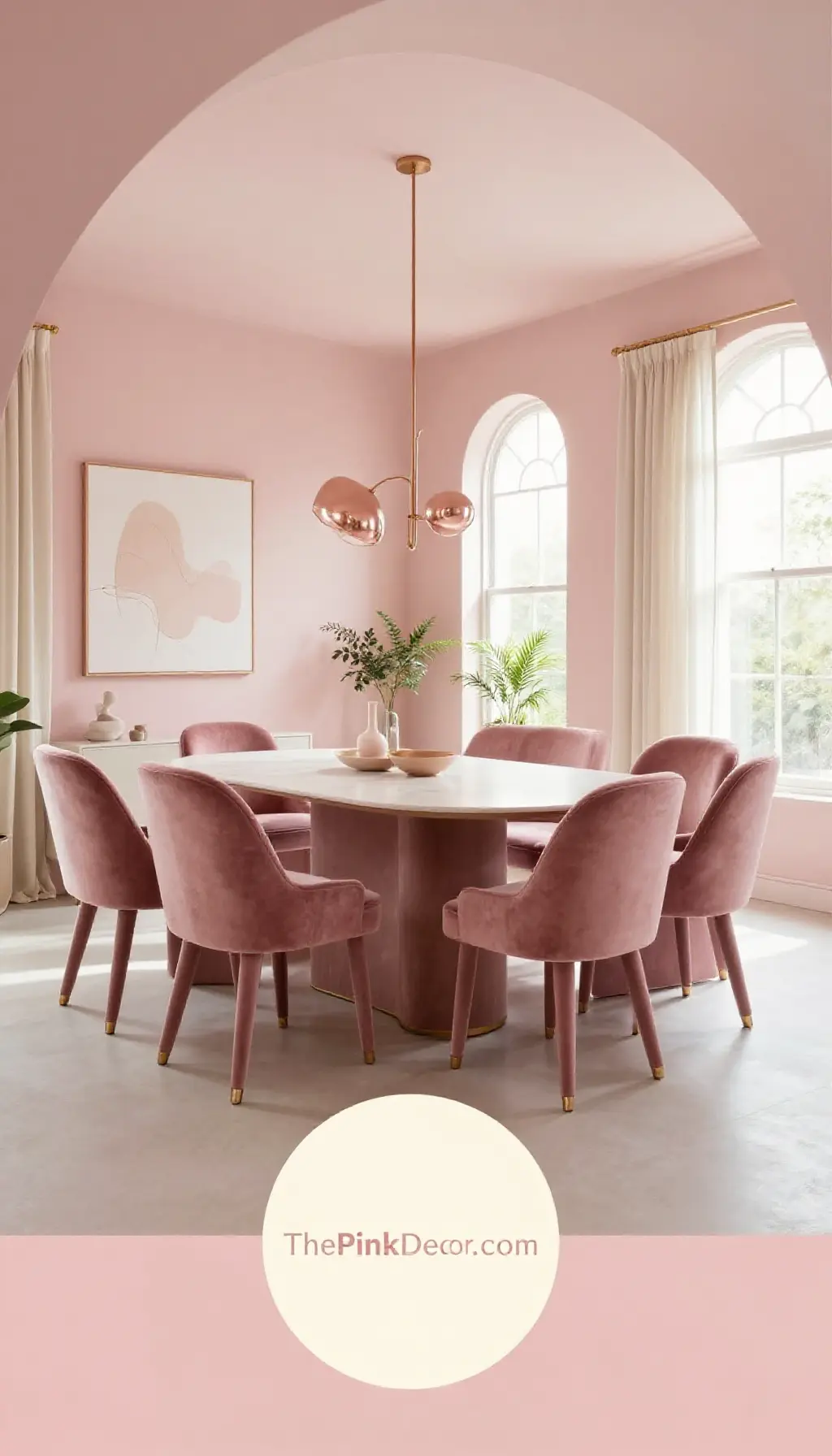 Complete Dining Room with pink decor elements