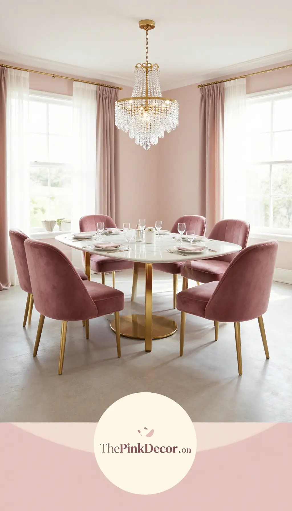 Complete Dining Room with pink decor elements