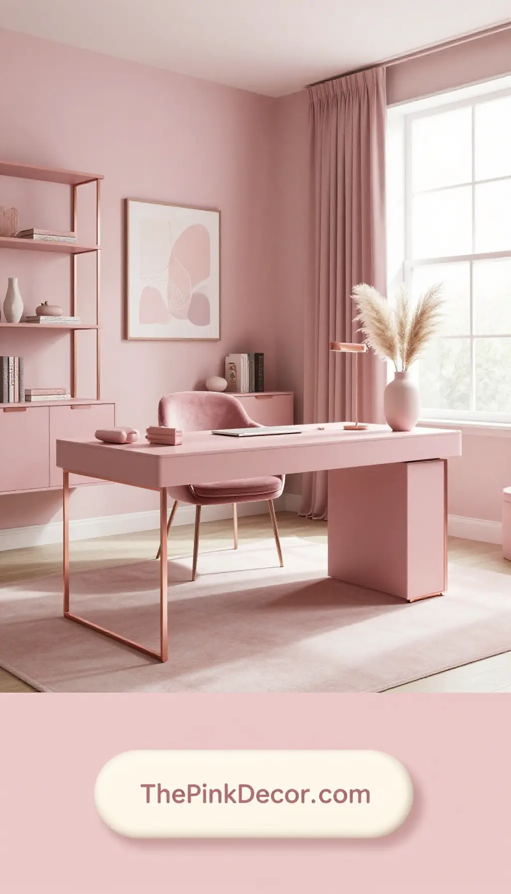 Complete Home Office with pink decor elements