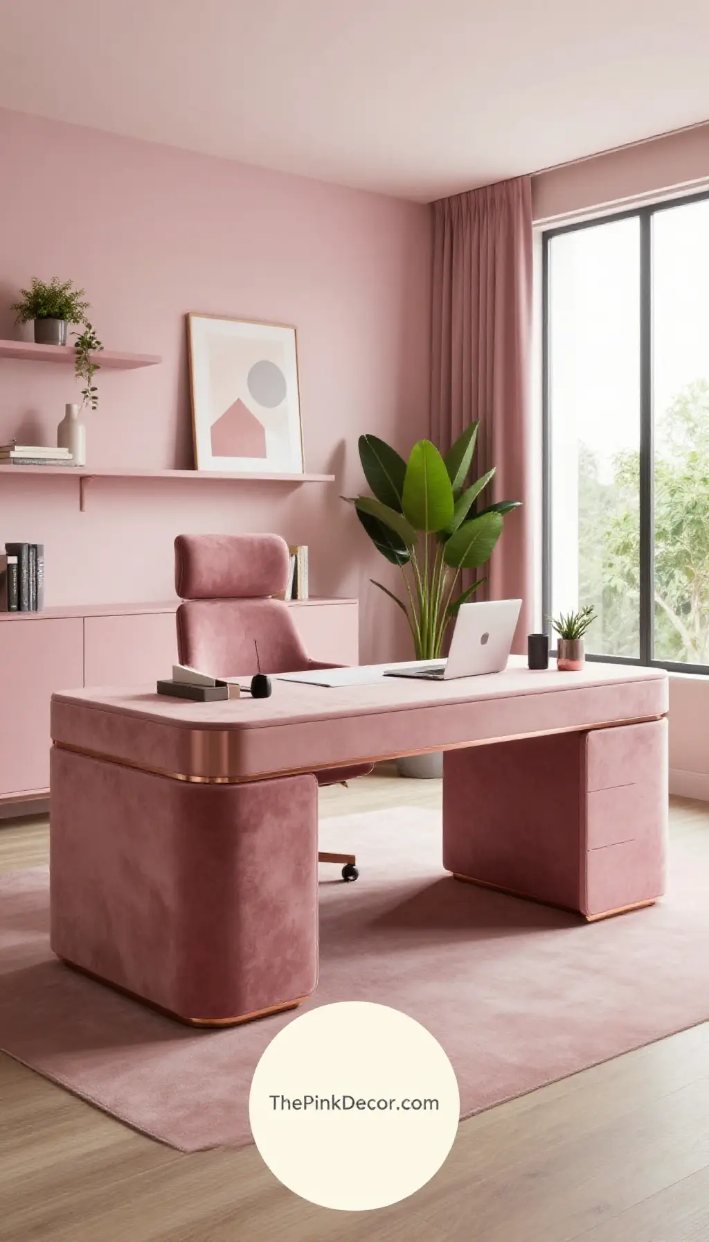 Complete Home Office with pink decor elements