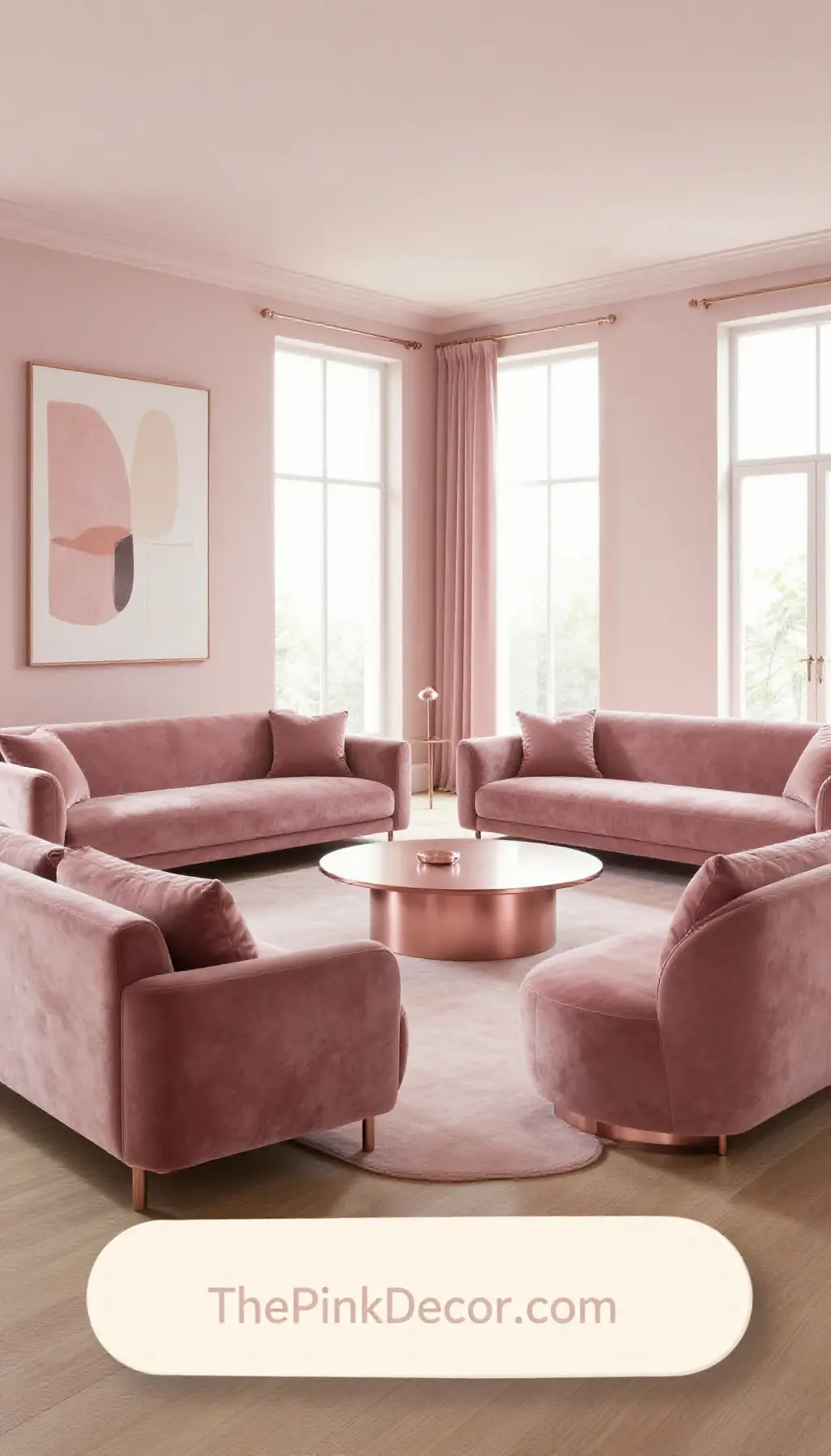 Complete Living Room with pink decor elements