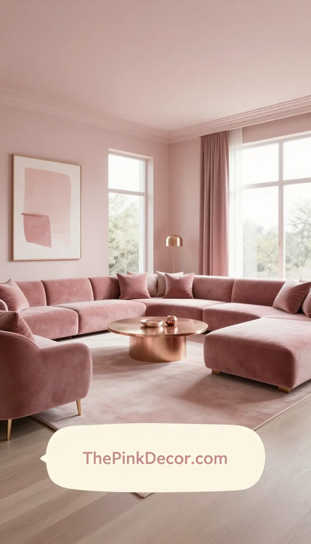 Complete Living Room with pink decor elements
