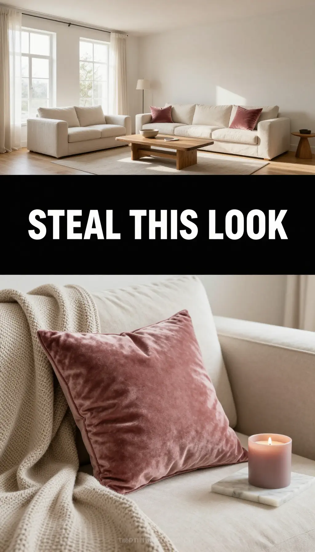 Monochromatic Dusty Rose Velvet Textures - Living Room - The Pink Decor