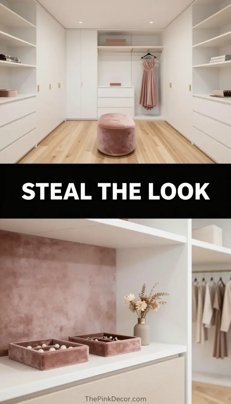 Monochromatic Dusty Rose Velvet Walk-In Closet - Closet - The Pink Decor