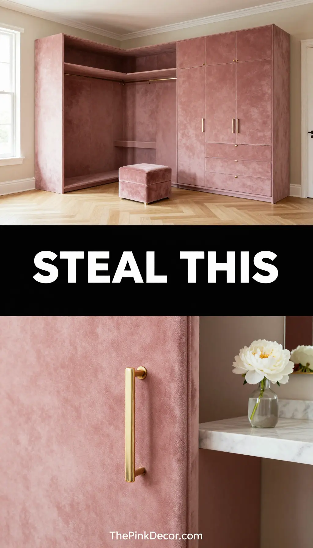 Monochromatic Dusty Rose Velvet Wardrobe Suite - Dressing Room - The Pink Decor