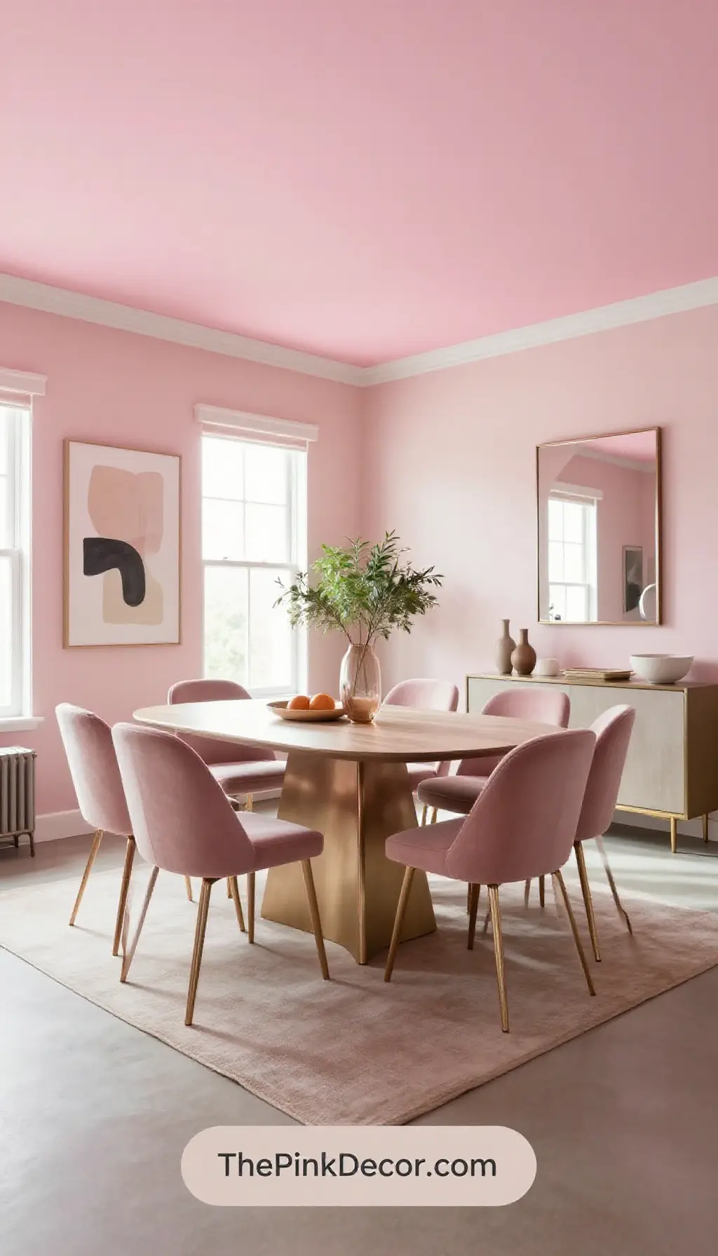 Complete Dining Room with pink decor elements