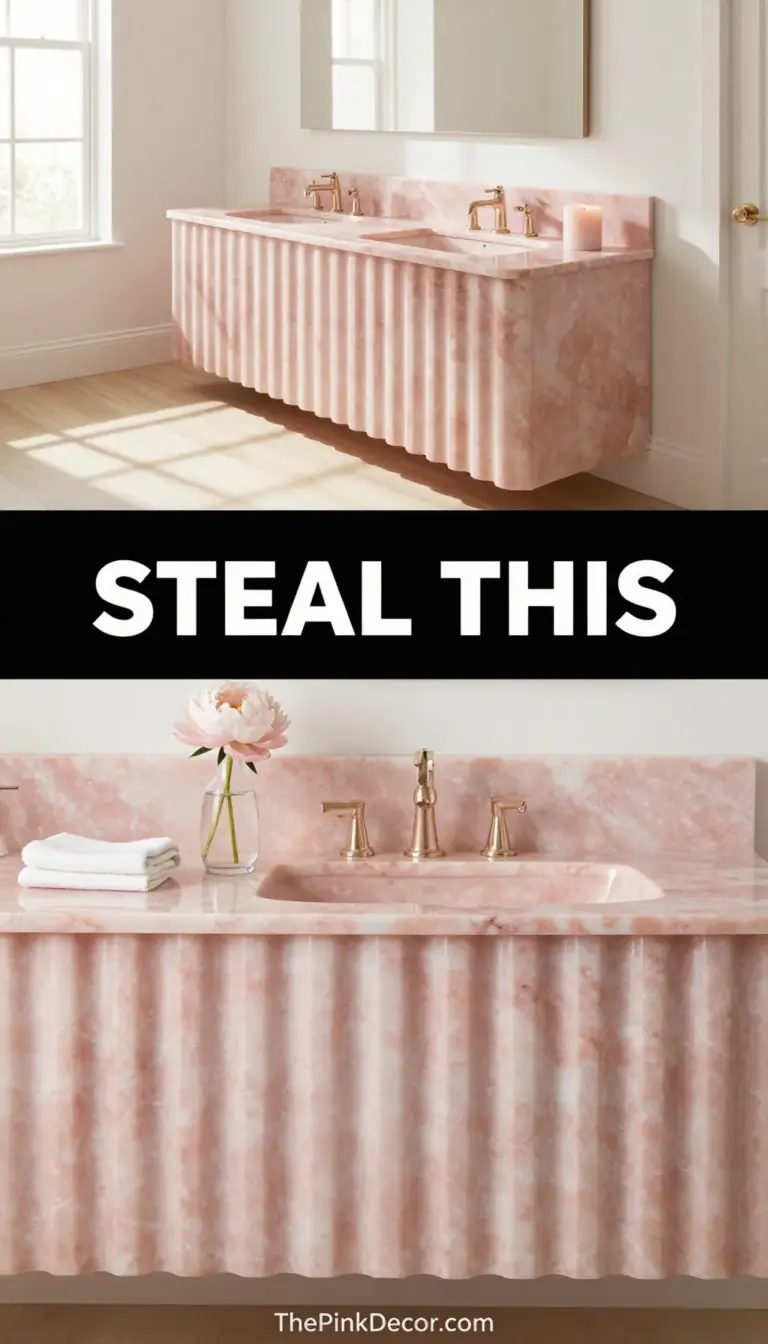 Monochromatic Rose Quartz Fluted Marble Vanity - Bathroom - The Pink Decor