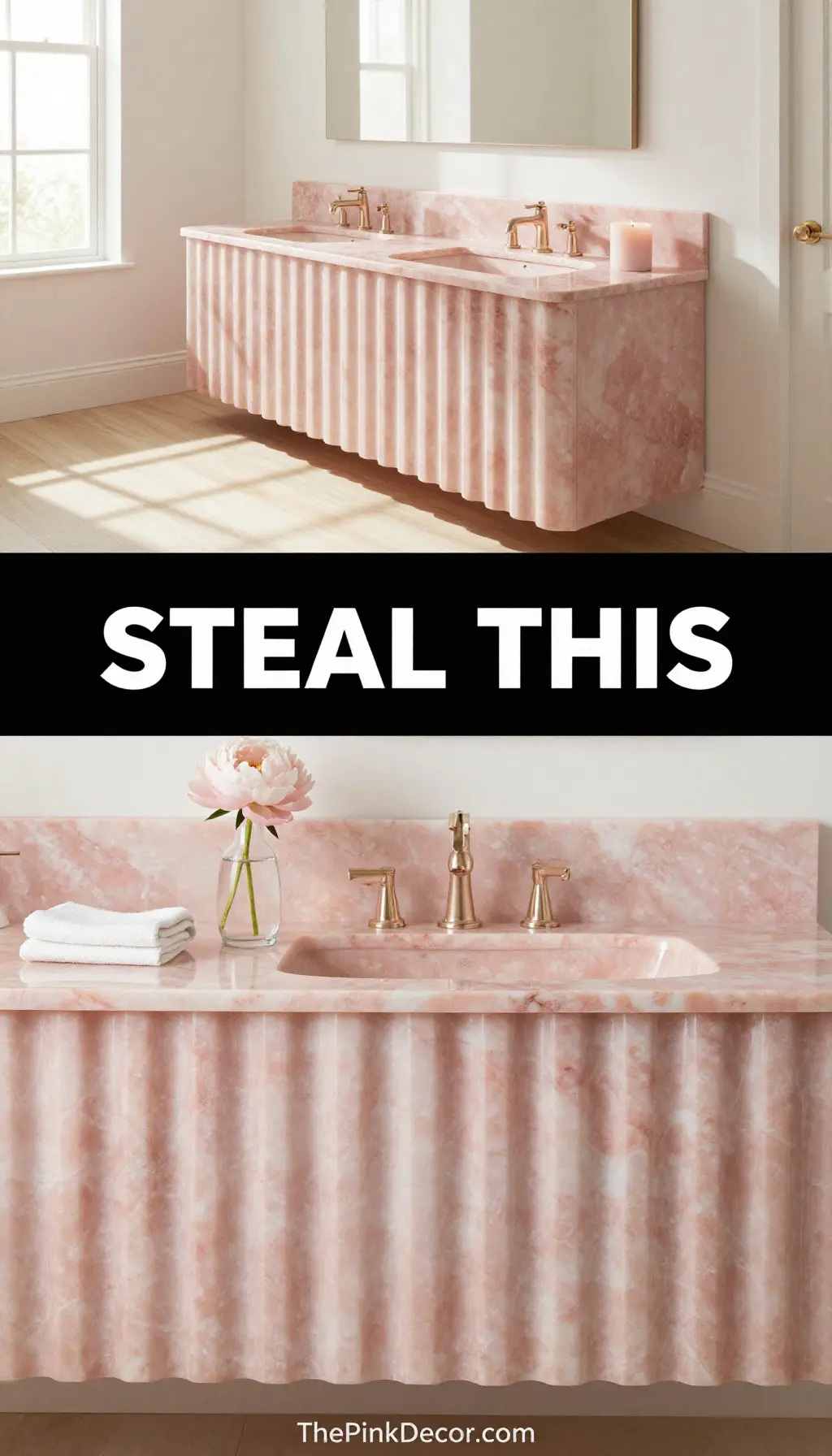 Monochromatic Rose Quartz Fluted Marble Vanity - Bathroom - The Pink Decor