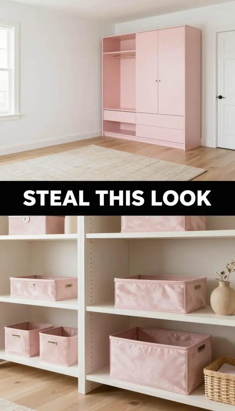 Monochrome Blush Pink Closet with Velvet Storage Accents - Closet - The Pink Decor