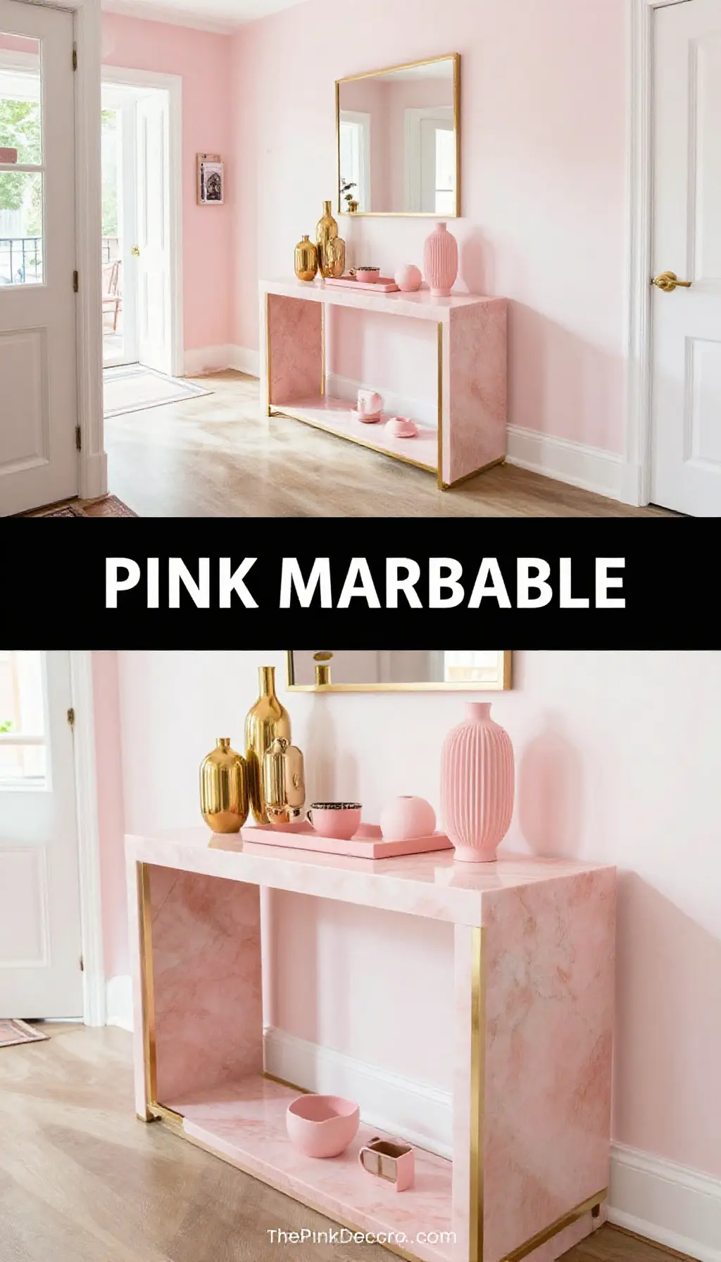Pink Marble Entryway Table with Gold Legs and Matching Accessories - Entryway - The Pink Decor