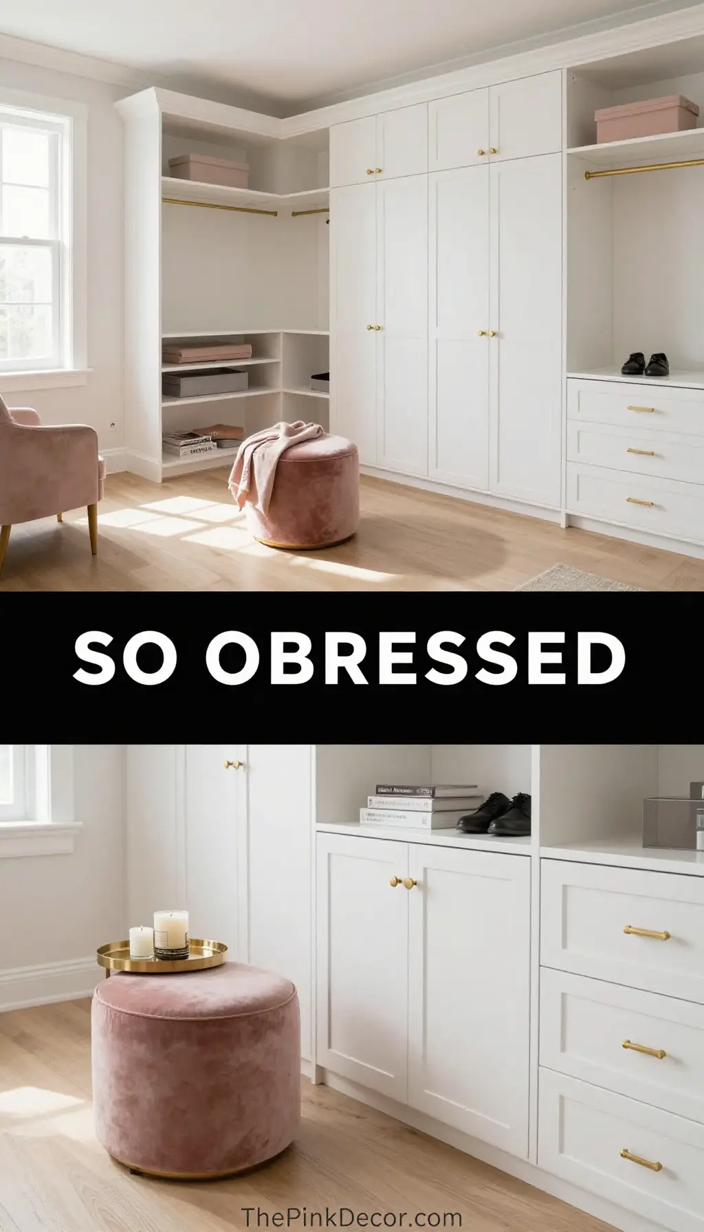 Rose Quartz Velvet Boutique Closet with Brass Accents - Closet - The Pink Decor