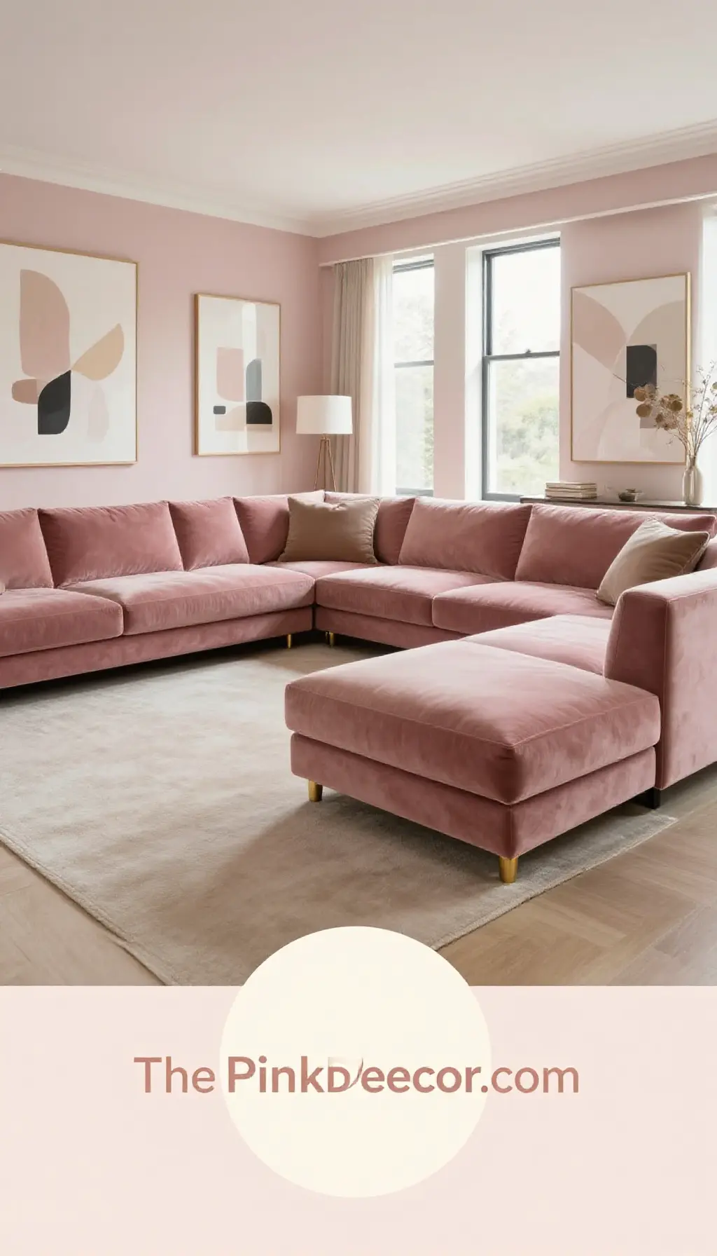 Complete Living Room with pink decor elements